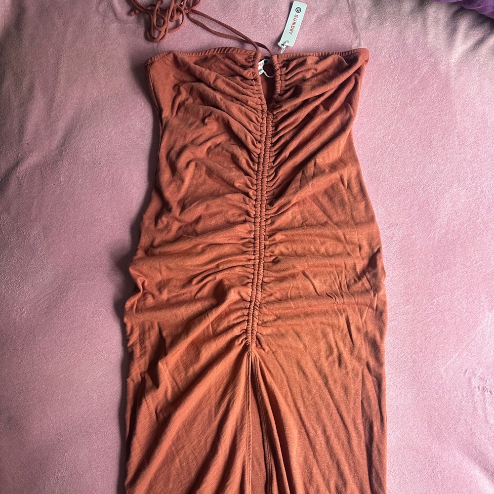 Ruched Orange Dress